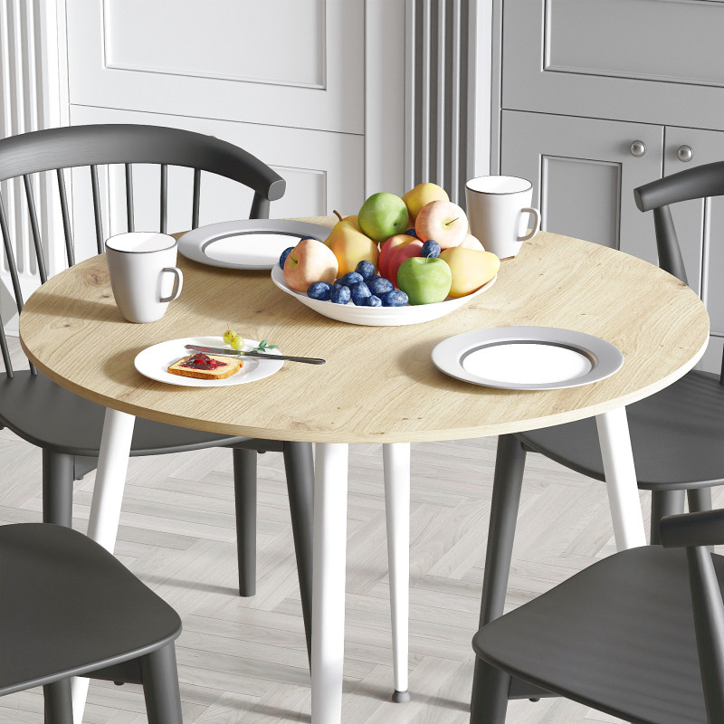 Круглий стіл OPTIMA 5 ніжки конусні Ferrum-decor 750x900x900 Білий метал ДСП Дуб Артизан 16 мм (FRD-107490)