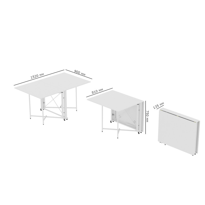 Обідній стіл трансформер книжка Оріон Pro Ferrum-decor 75x152x90 Білий метал ДСП Білий 16 мм (FRD-107410)