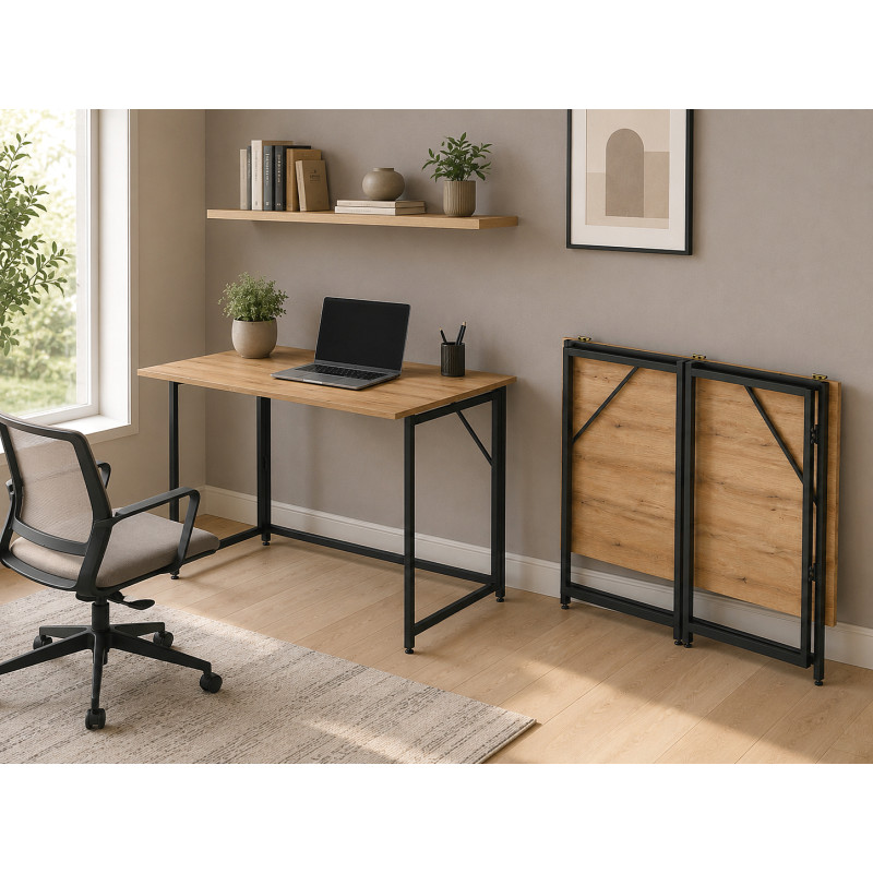Стіл-трансформер розкладний Слай Ferrum-decor 75x100x60 Чорний метал ДСП Дуб Дуб Евок Прибережний 16 мм (FRD-107820)