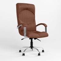 Крісло офісне поворотне Новий Стиль GERMES STEEL CHROME (COMFORT+ANYFIX) ECO-21 (Темно-коричневий) (NWS-126042)
