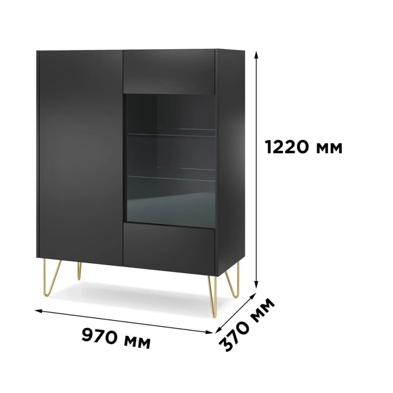 Вітрина низька у вітальню Perfect Home Harmony WT97 97х122х37 Чорний/Чорний мармур роял (PFH-091186)