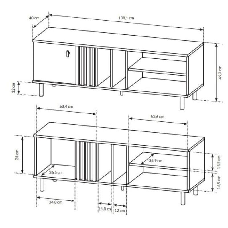 Тумба під телевізор з телескопічними напрямними Perfect Home Kadis 1D/138 138,1x49,2x40 Дуб артизан/Антрацит (PFH-091176)