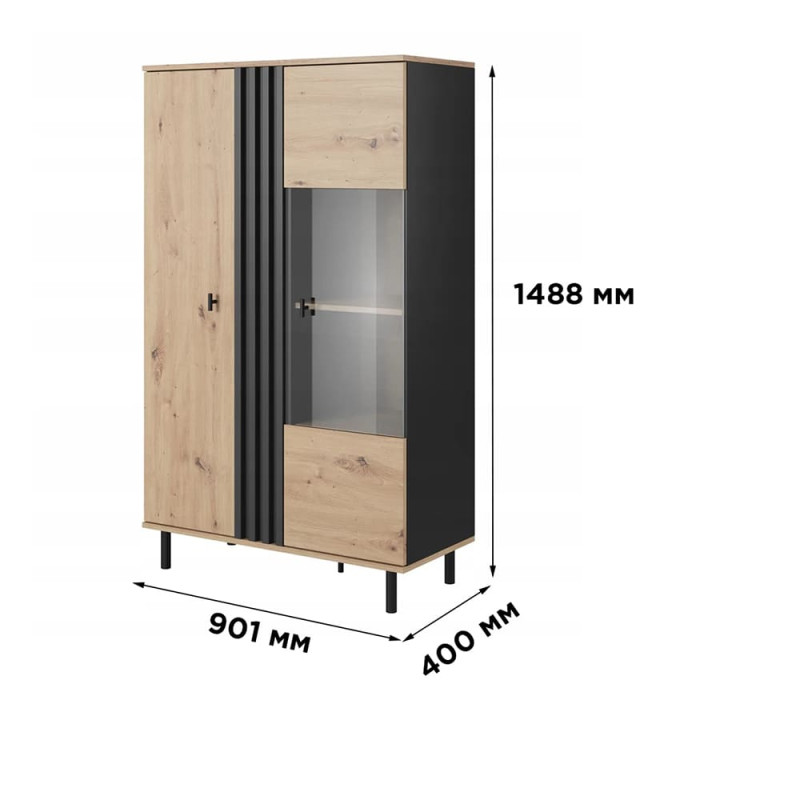 Вітрина низька у вітальню Perfect Home Kadis 2D1W/90 148,8х90,1х40 Дуб артизан/Антрацит (PFH-091168)