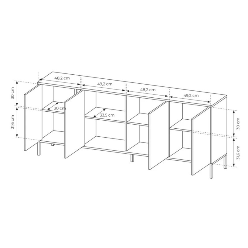 Комод Perfect Home Clars 4D/203 202,9x81,4x39,5 Антрацит (PFH-091019)