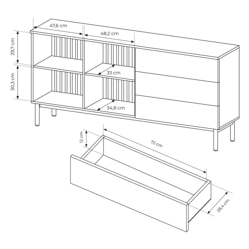 Комод з телескопічними напрямними Perfect Home Lang 2D3S/180 179,9x84,8x39,4 Чорний/Дуб евок (PFH-091142)