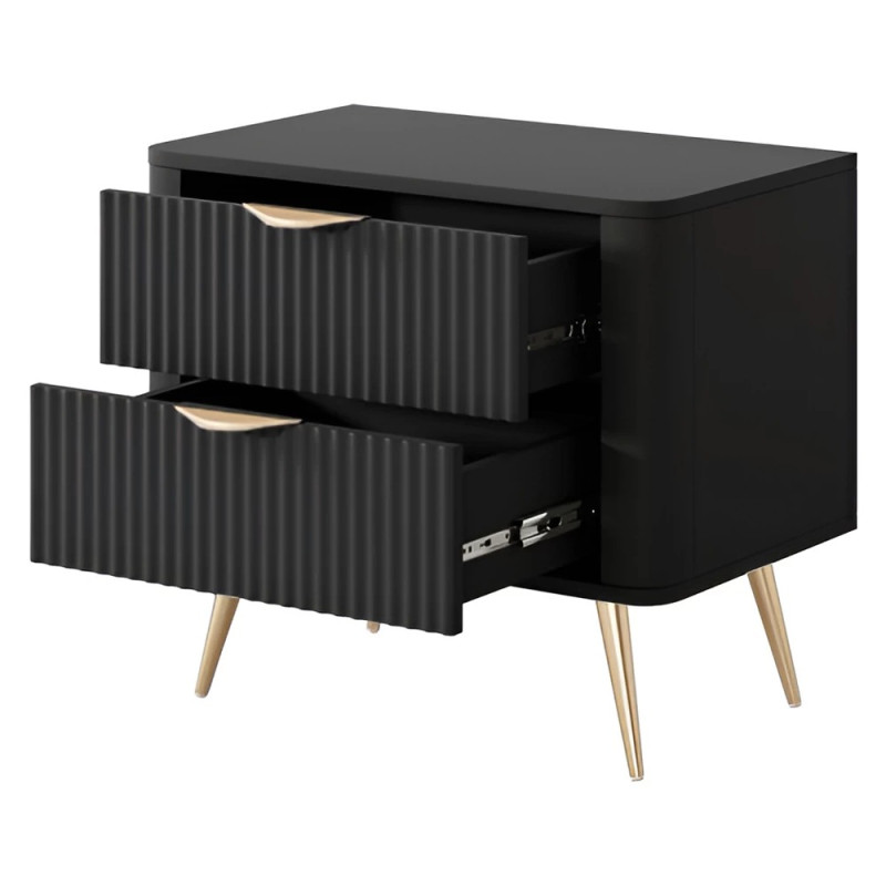 Тумба приліжкова з телескопічними напрямними Perfect Home Lante 2S 63,2x55,3x38 Чорний (золоті ніжки) (PFH-091195)