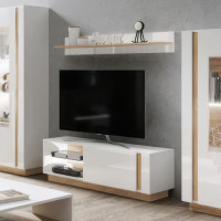 Тумба під телевізор Perfect Home Marco 1D 138,1х45,5х40 Білий/Білий глянець/ Дуб грандсон (PFH-091036)
