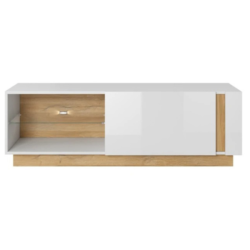 Тумба під телевізор Perfect Home Marco 1D 138,1х45,5х40 Білий/Білий глянець/ Дуб грандсон (PFH-091036)