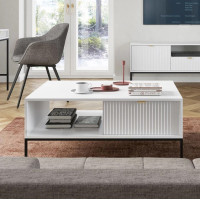 Журнальний стіл з телескопічними напрямними Perfect Home Nova L104 1S 104x68x46 Білий (чорні ніжки) (PFH-091248)