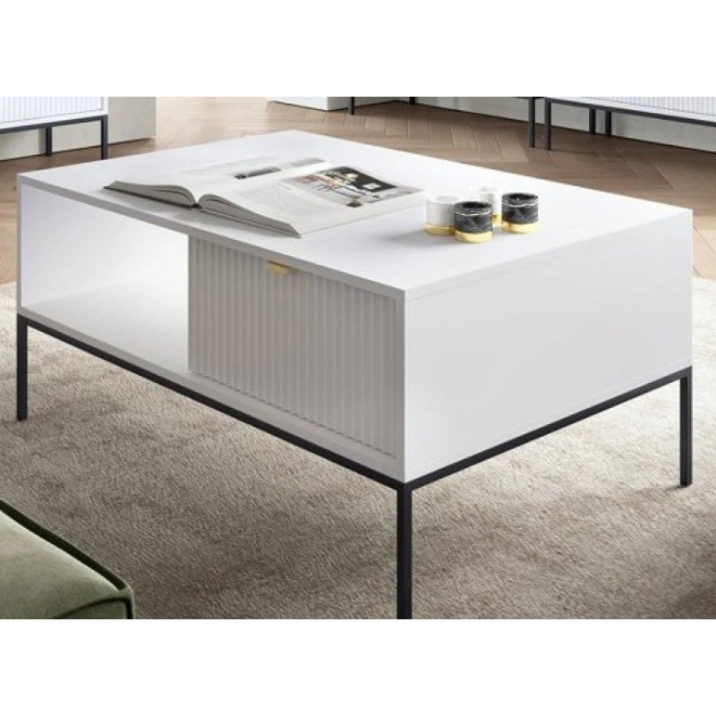 Журнальний стіл з телескопічними напрямними Perfect Home Nova L104 1S 104x68x46 Білий (чорні ніжки) (PFH-091248)