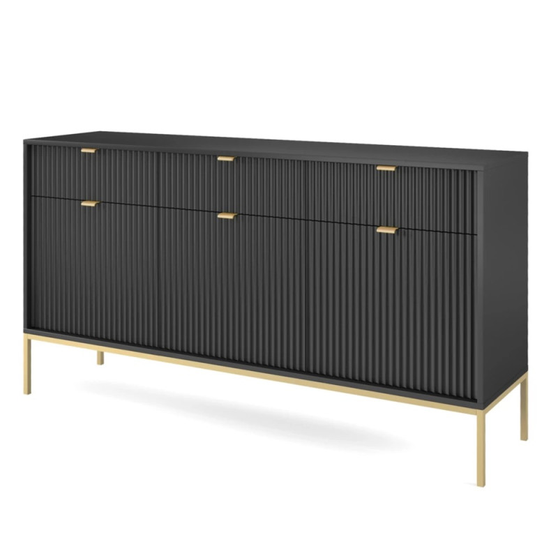 Комод з телескопічними напрямними Perfect Home Nova KSZ154 3D3S 154x63x39 Чорний (золоті ніжки) (PFH-091247)