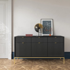 Комод з телескопічними напрямними Perfect Home Nova KSZ154 3D3S 154x63x39 Чорний (золоті ніжки) (PFH-091247)