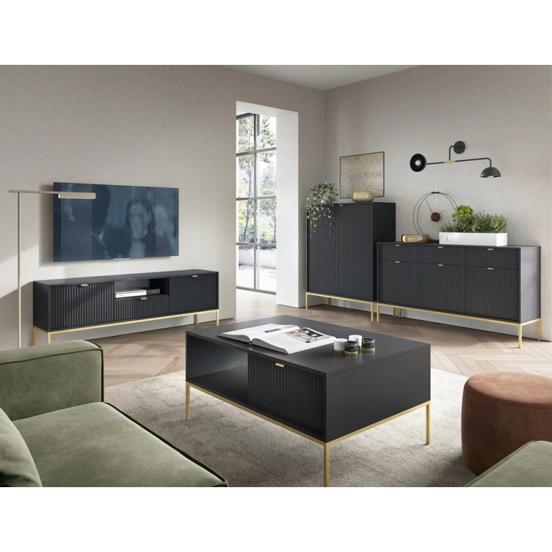 Комод з телескопічними напрямними Perfect Home Nova KSZ154 3D3S 154x63x39 Чорний (золоті ніжки) (PFH-091247)