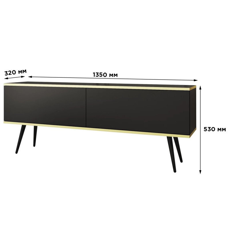 Тумба під телевізор Perfect Home Oro RTV135 2D 135х53х32 Чорний (чорні ніжки) (PFH-091327)