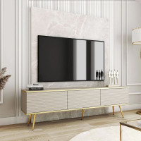Тумба під телевізор Perfect Home Oro RTV175 MDF 3D 175х53х32 Бежевий (золоті ніжки) (PFH-091347)