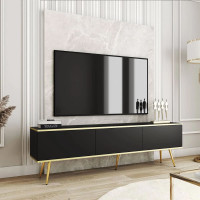 Тумба під телевізор Perfect Home Oro RTV175 3D 175х53х32 Чорний (золоті ніжки) (PFH-091321)