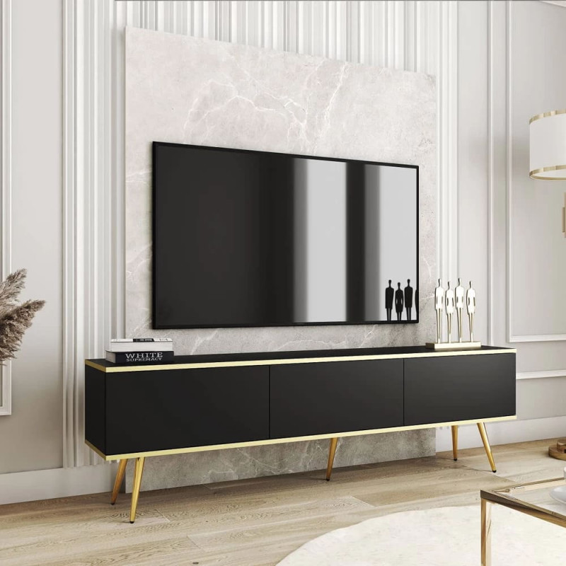 Тумба під телевізор Perfect Home Oro RTV175 3D 175х53х32 Чорний (золоті ніжки) (PFH-091321)