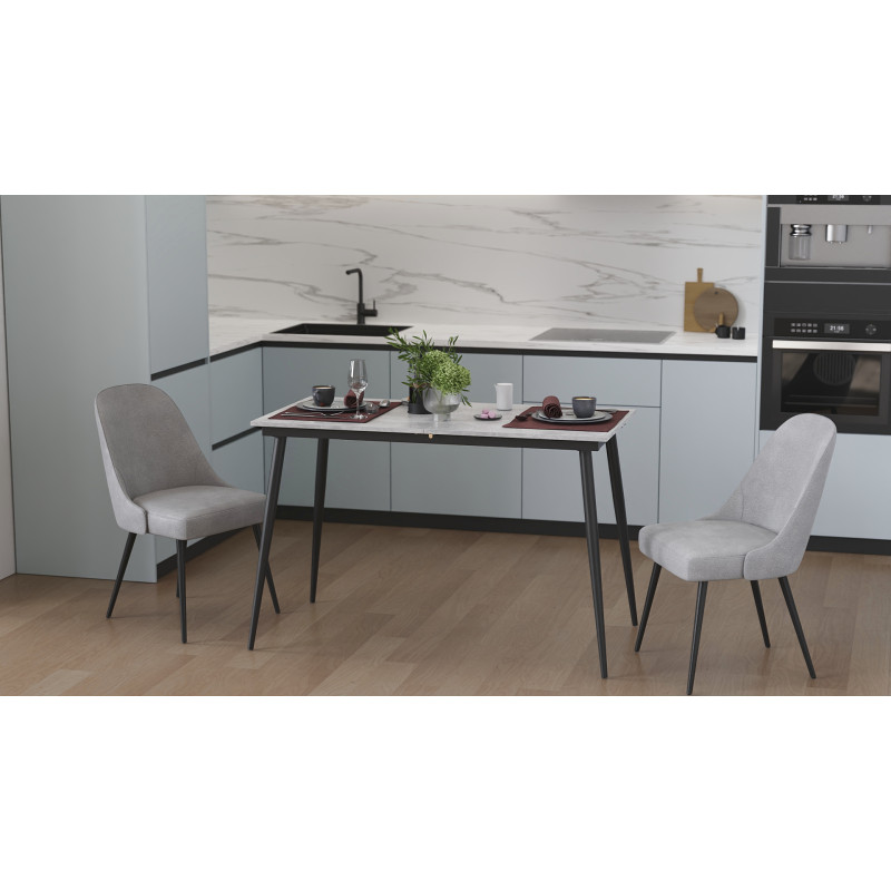Стол кухонный раскладной Данди на конусных ногах Ferrum-decor 75x120 160)x70 Черный металл ДСП Бетон 16 мм (FRD-106777)