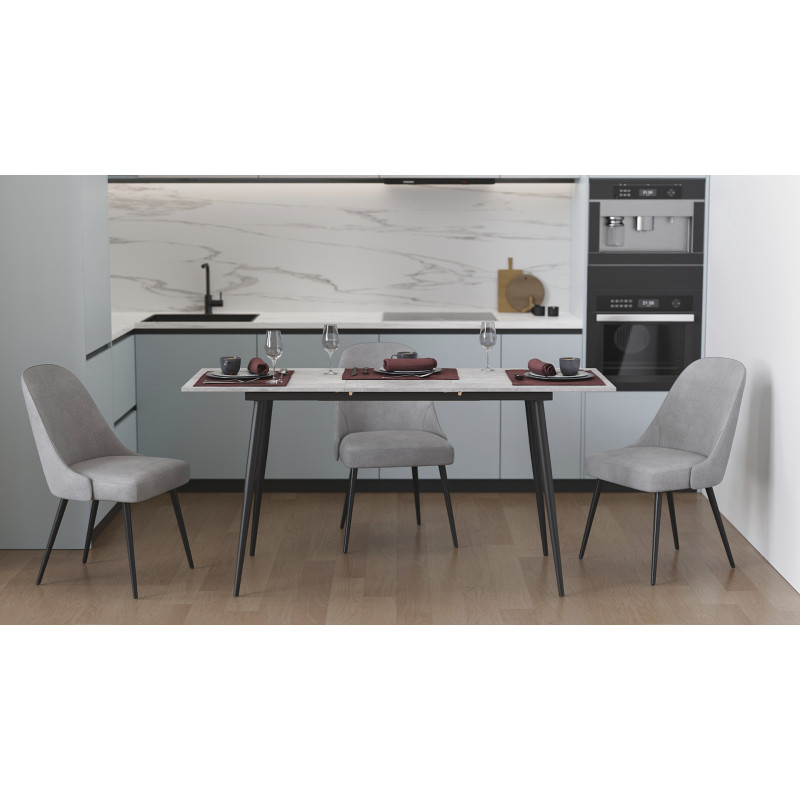 Стол кухонный раскладной Данди на конусных ногах Ferrum-decor 75x120 160)x70 Черный металл ДСП Бетон 16 мм (FRD-106777)