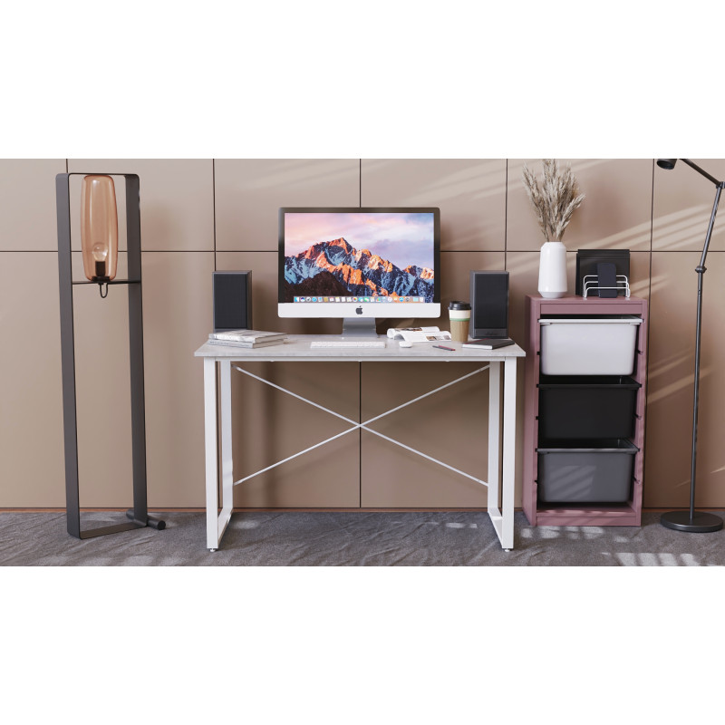 Стол письменный Дейв Ferrum-decor 750x1400x600 Белый металл ДСП Бетон 16 мм (FRD-106447)
