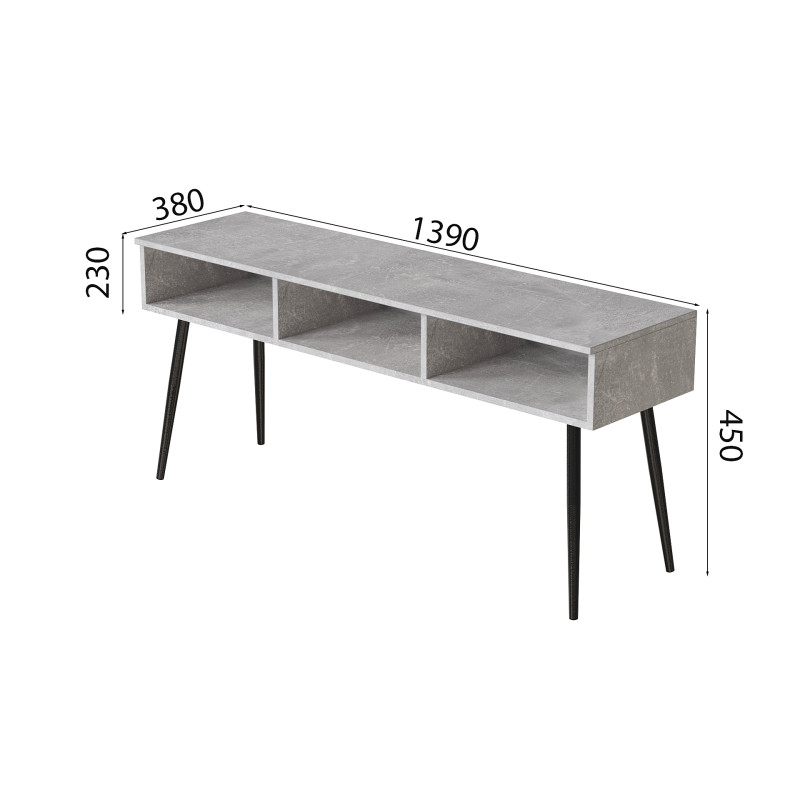 Тумба під телевізор Кентук Ferrum-decor 45x139x38 Чорний метал ДСП Бетон 16 мм (FRD-106727)