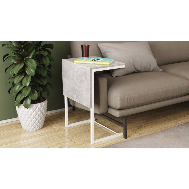 Стіл журнальний приставний Террі Комбо Ferrum-decor 345x662x440 Білий метал ДСП Бетон 16 мм (FRD-105149)