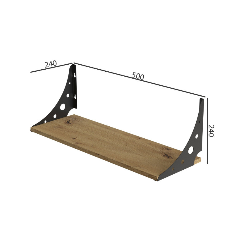 Полиця настінна Ferrum-decor Ханді 2 240x500x240 метал Чорний ДСП Дуб Артизан 16 мм (FRD-102559)