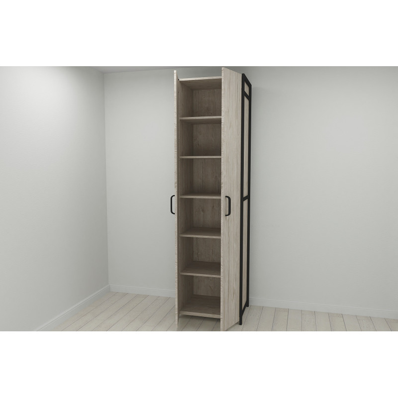 Шафа Гардероб Уні секція 7 серії Конект Ferrum-decor 220x60x50см Чорний метал ДСП Білий 16 мм (FRD-104559)