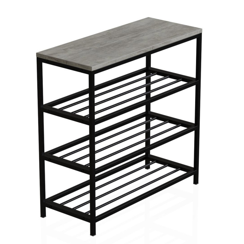 Полиця для взуття Слайм 3 Ferrum-decor 635x630x260 Чорний метал ДСП Бетон 16 мм (FRD-106838)