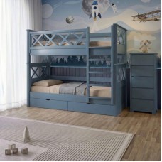 Двоярусне дитяче ліжко Mebigrand Мальта Сіро-синій (S7010R90B) 90х190 см з ящиками (MBG-15028)
