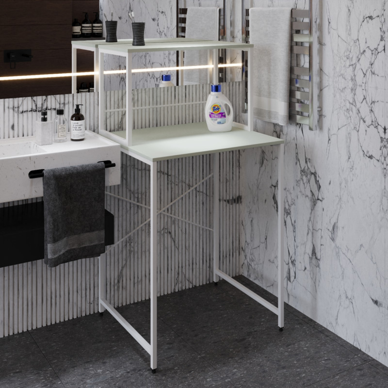 Стелаж-полиця Бафрум 402 Ferrum-decor для пральної машини 133,5x70,5x60,5 Білий метал ДСП Кашемір 16 мм (FRD-107591)