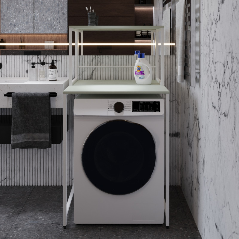 Стелаж-полиця Бафрум 402 Ferrum-decor для пральної машини 133,5x70,5x60,5 Білий метал ДСП Кашемір 16 мм (FRD-107591)