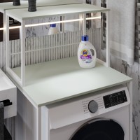 Стеллаж полка Бафрум 402 Ferrum-decor для стиральной машины 133,5x70,5x60,5 Белый металл ДСП Кашемир 16 мм (FRD-107591)
