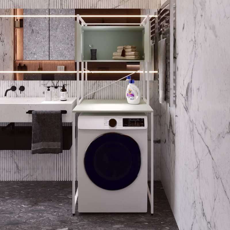 Стелаж-полиця Бафрум 404 Ferrum-decor для пральної машини 178x70,5x60,5 Білий метал Кашемір 16 мм (FRD-107611)