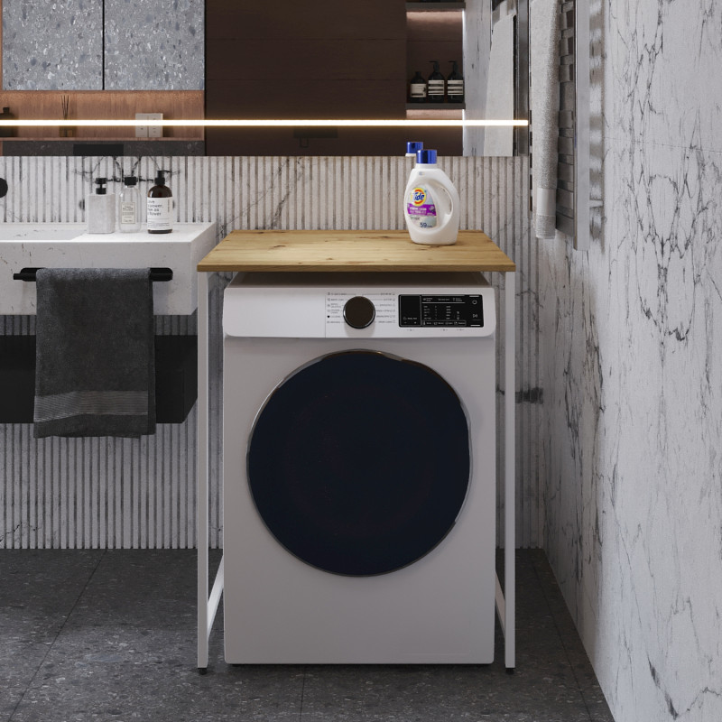 Стелаж-полиця Бафрум 401 Ferrum-decor для пральної машини 90x70,5x60,5 Білий метал ДСП Дуб Артизан 16 мм (FRD-107361)