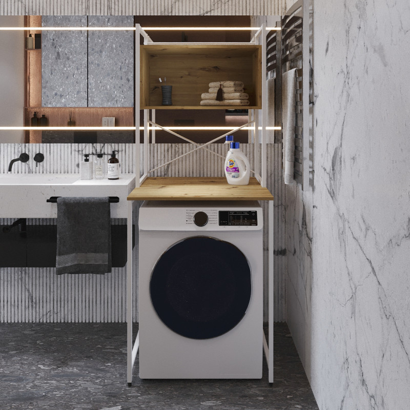 Стелаж-полиця Бафрум 403 Ferrum-decor для пральної машини 178x70,5x60,5 Білий метал ДСП Дуб Артизан 16 мм (FRD-107381)