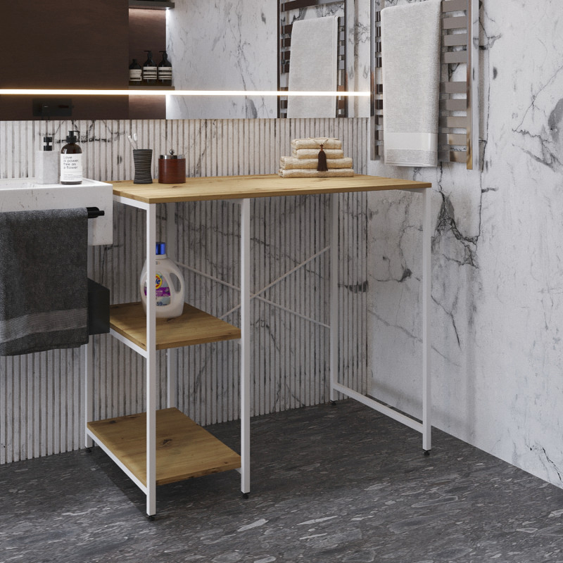 Стелаж-полиця Бафрум 405 Ferrum-decor для пральної машини 90x101x60,5 Білий метал ДСП Дуб Артизан 16 мм (FRD-107401)