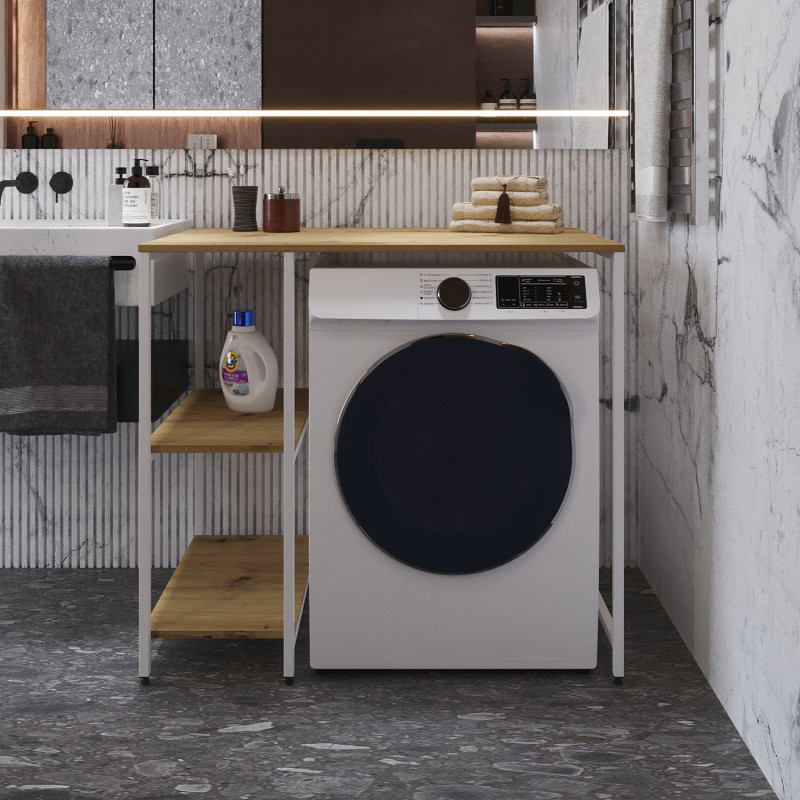 Стелаж-полиця Бафрум 405 Ferrum-decor для пральної машини 90x101x60,5 Білий метал ДСП Дуб Артизан 16 мм (FRD-107401)