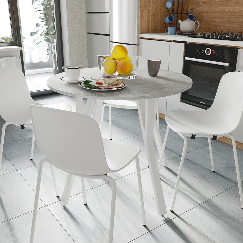 Круглий стіл MARSI 4 870-4 ніжки конусні Ferrum-decor 750x870x870 Білий метал ДСП Бетон 16 мм (FRD-107441)