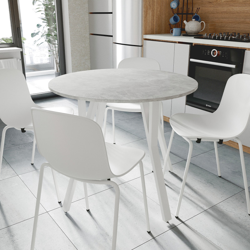 Круглий стіл MARSI 4 870-4 ніжки конусні Ferrum-decor 750x870x870 Білий метал ДСП Бетон 16 мм (FRD-107441)