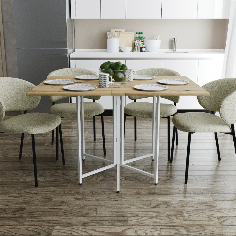 Розкладний стіл-трансформер книжка Моріс 3 Ferrum-decor 75x130x90 Білий метал ДСП Дуб Артизан 16 мм (FRD-107421)