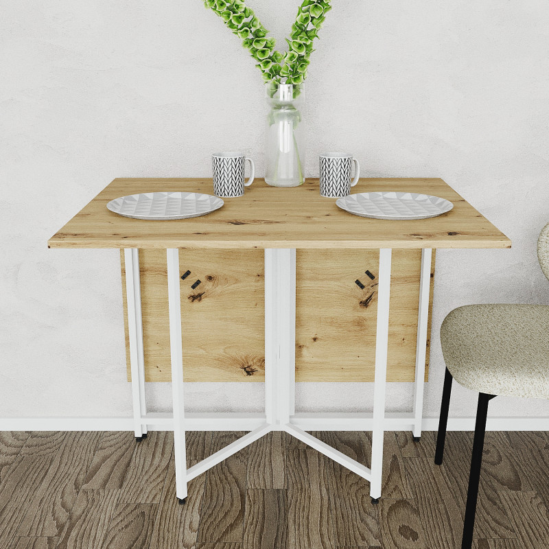 Розкладний стіл-трансформер книжка Моріс 3 Ferrum-decor 75x130x90 Білий метал ДСП Дуб Артизан 16 мм (FRD-107421)