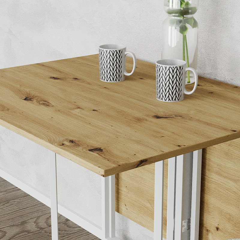 Розкладний стіл-трансформер книжка Моріс 3 Ferrum-decor 75x130x90 Білий метал ДСП Дуб Артизан 16 мм (FRD-107421)