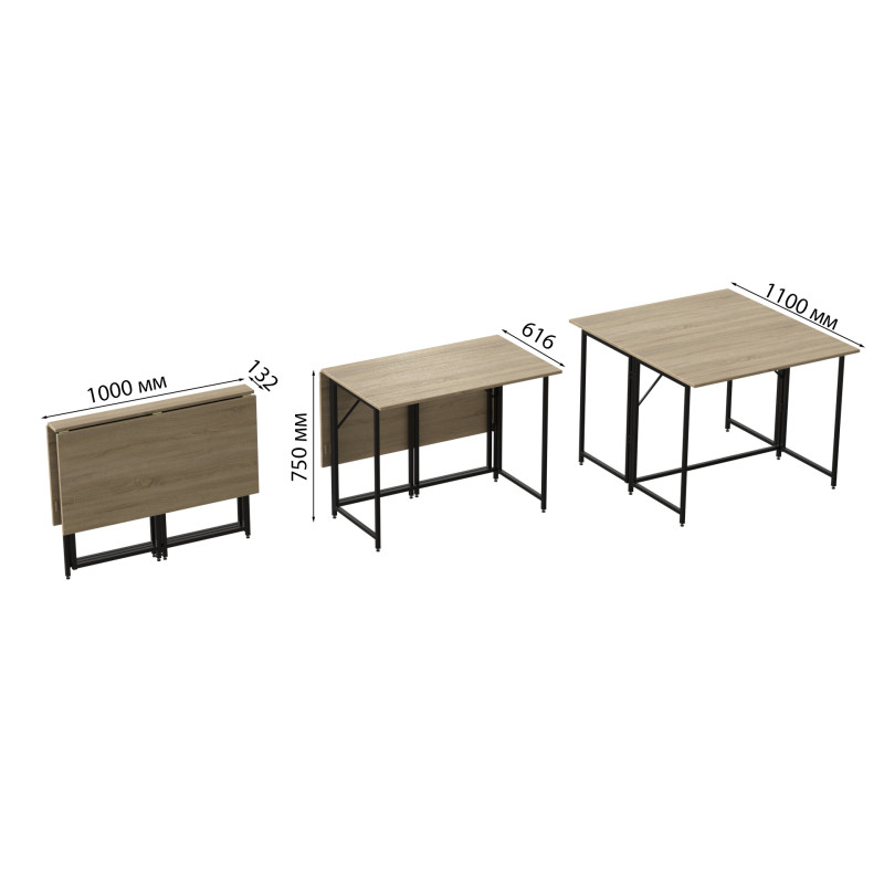 Стіл-книжка трансформер Морис 2 Ferrum-decor 750x1000x1100 Чорний метал ДСП Дуб Сонома 16 мм (FRD-107321)