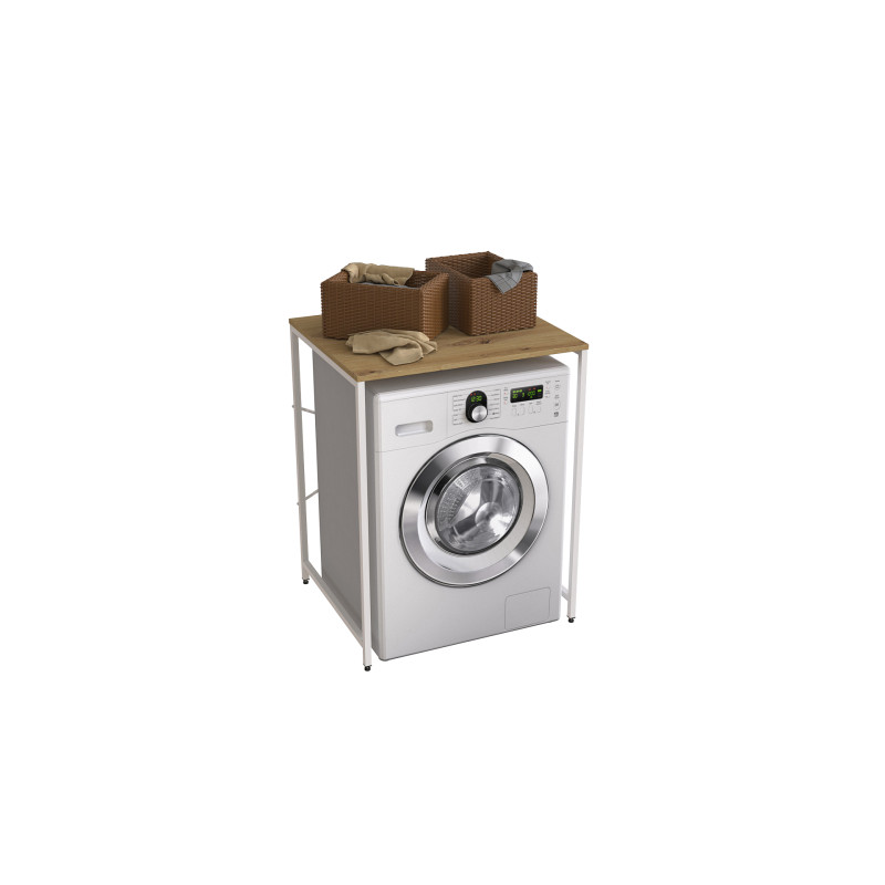 Стелаж-полиця Бафрум 401 Ferrum-decor для пральної машини 90x70,5x60,5 Білий метал ДСП Дуб Артизан 16 мм (FRD-107361)
