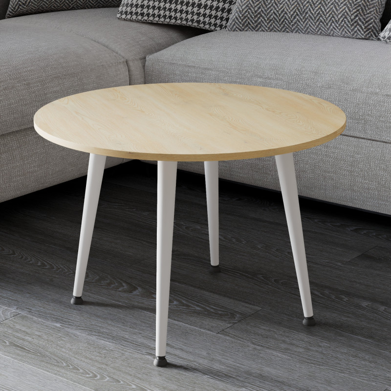 Журнальний круглий стіл OPTIMA 2 ніжки конусні Ferrum-decor 450x670x670 Білий метал ДСП Дуб Кремона Торро 16 мм (FRD-107551)