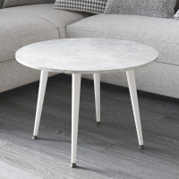 Стол журнальный круглый OPTIMA 2 ноги на конус Ferrum-decor 450x670x670 Белый металл ДСП Бетон 16 мм (FRD-107481)