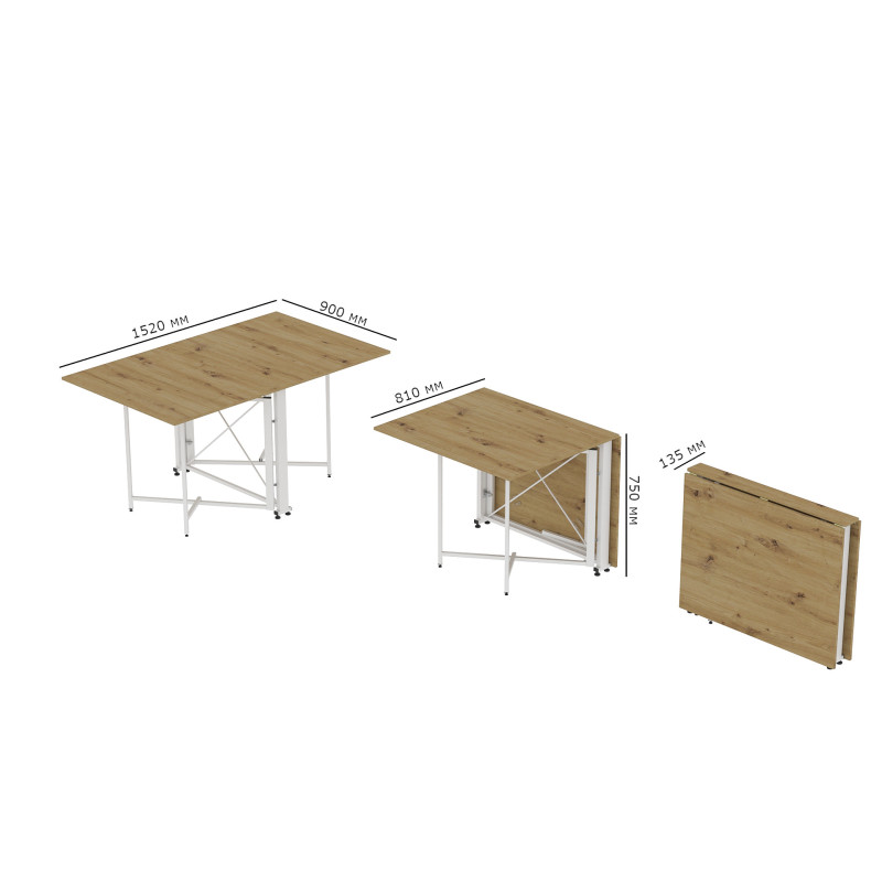 Обідній стіл трансформер книжка Оріон Pro Ferrum-decor 75x152x90 Білий метал ДСП Дуб Артизан 16 мм (FRD-107411)