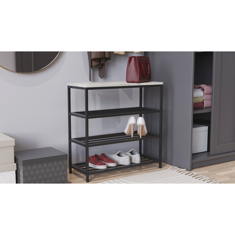 Полиця для взуття Слайм 3 Ferrum-decor 635x630x260 Чорний метал ДСП Бетон 16 мм (FRD-106838)