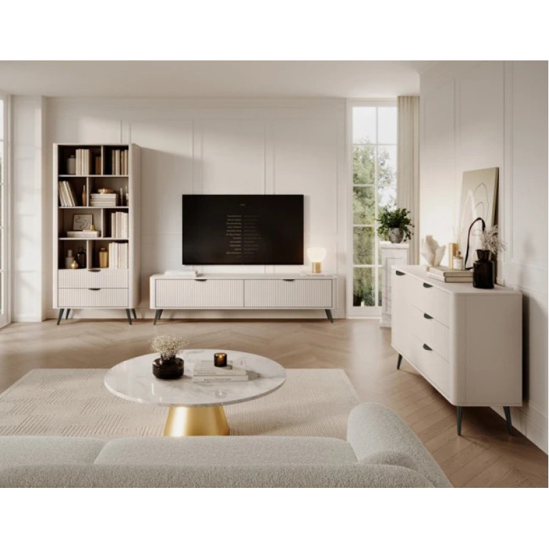 Стелаж Perfect Home Lante 2S 193,8x88,2x38 Бежевий (чорні ніжки) (PFH-091173)